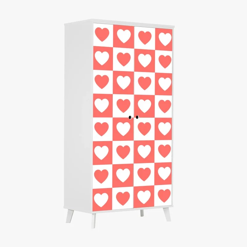 Wardrobe sticker pink heart checkerboard pattern