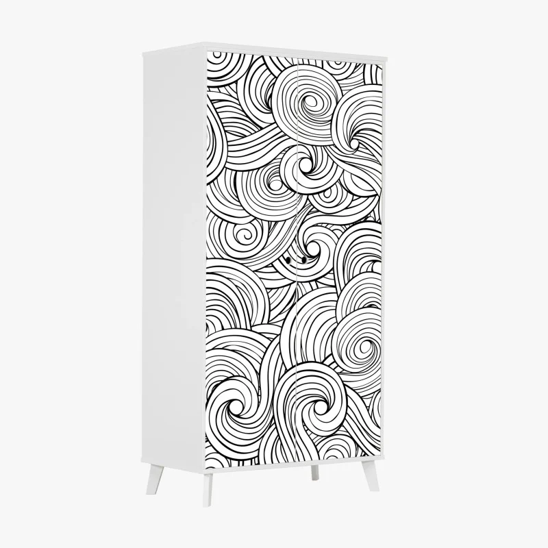 Wardrobe sticker black and white swirl pattern