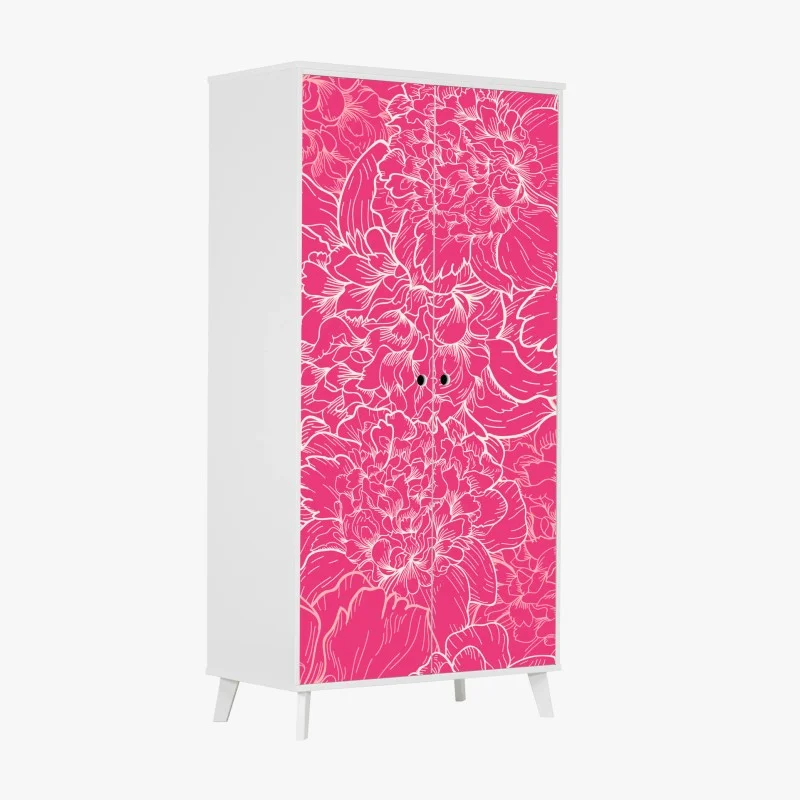 Wardrobe sticker vibrant pink peony floral pattern