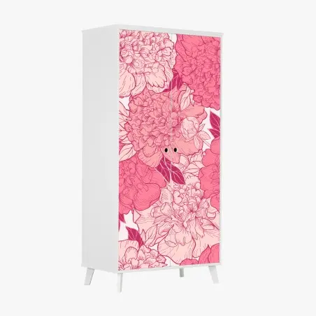 Wardrobe sticker pink peony floral pattern • Wallissimo®