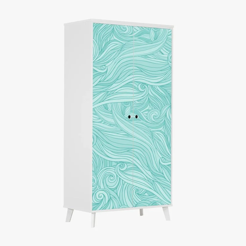 Wardrobe sticker turquoise wave pattern wall art