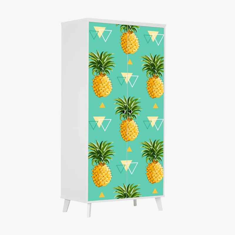 Wardrobe sticker tropical pineapple pattern on turquoise background