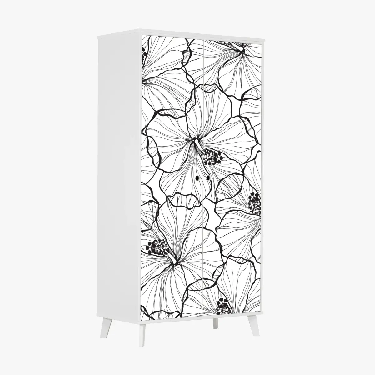 Wardrobe sticker black and white hibiscus line art pattern ⁕ Wallissimo® Wardrobe sticker black and white hibiscus line art pattern ⁕ Wallissimo®