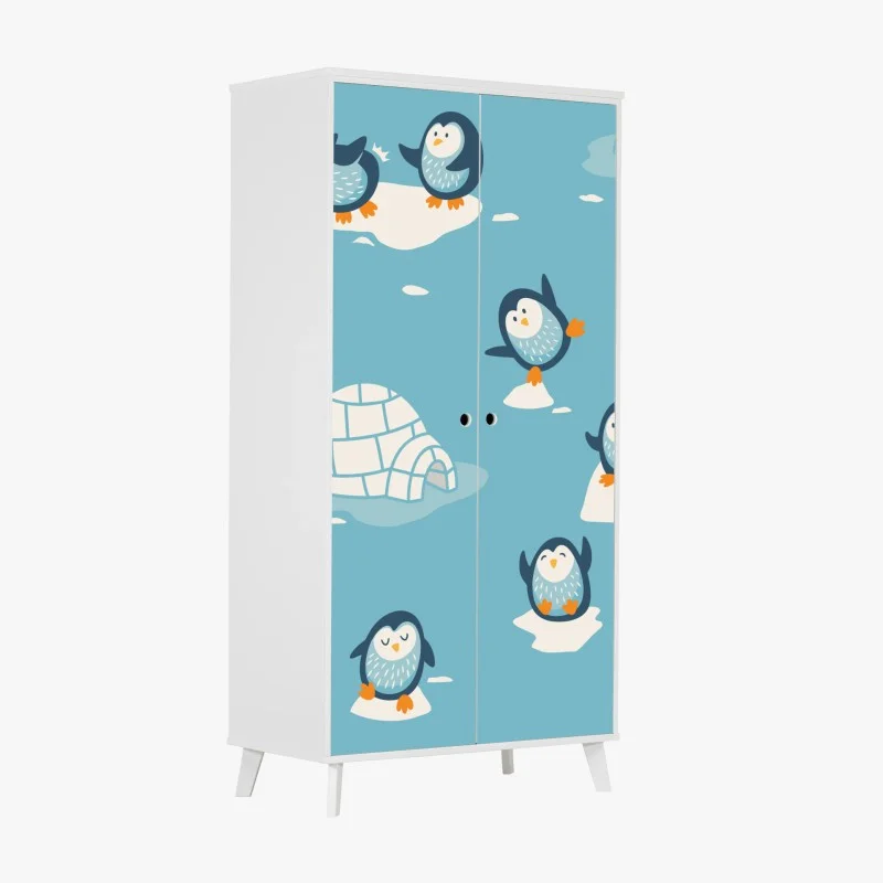 Wardrobe sticker playful penguin nursery pattern
