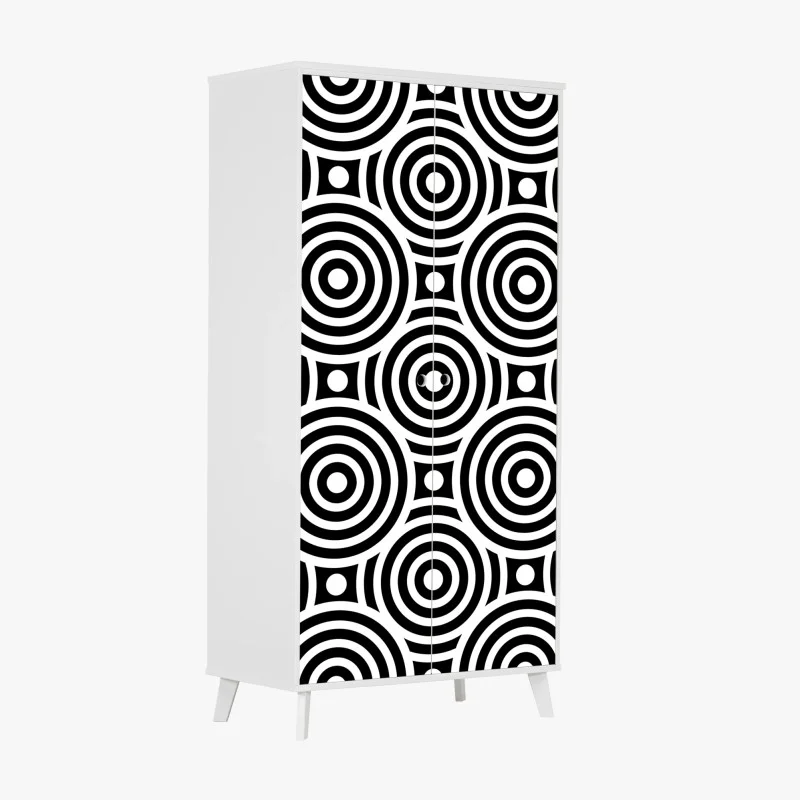 Wardrobe sticker black and white concentric circle pattern
