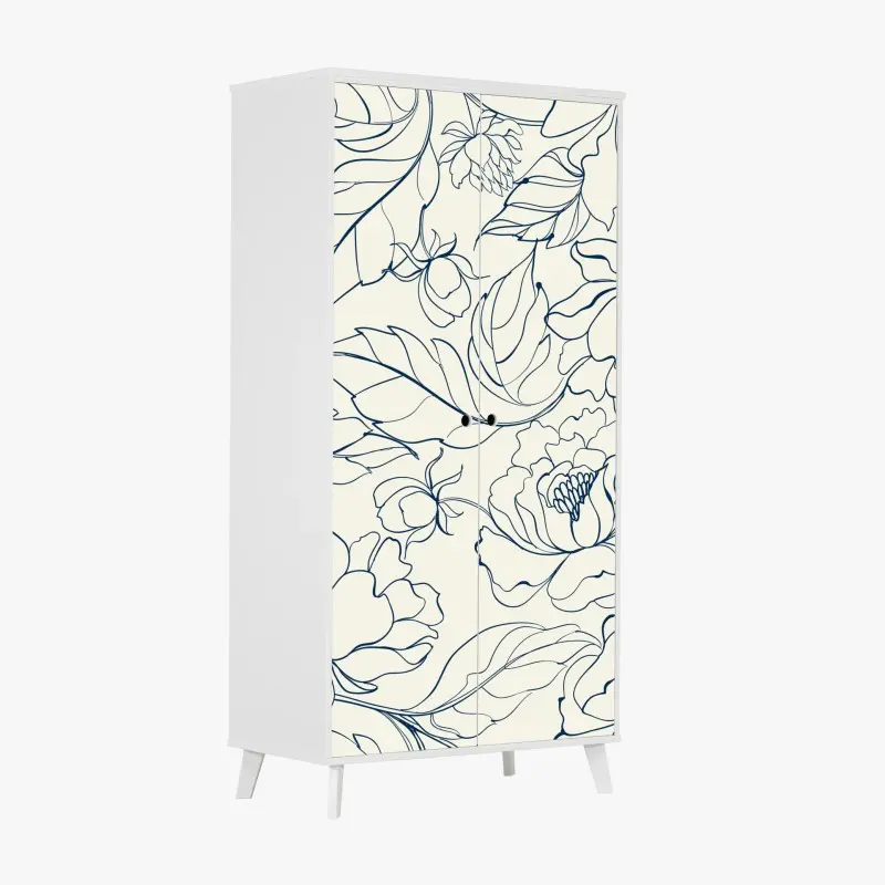 Wardrobe sticker hand-drawn navy floral pattern on cream