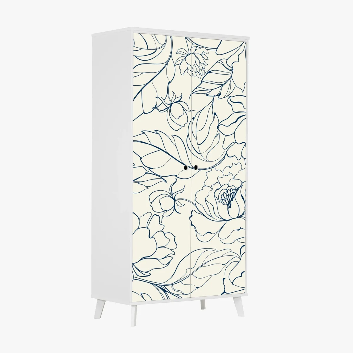Wardrobe sticker hand-drawn navy floral pattern on cream ⁕ Wallissimo® Wardrobe sticker hand-drawn navy floral pattern on cream ⁕ Wallissimo®