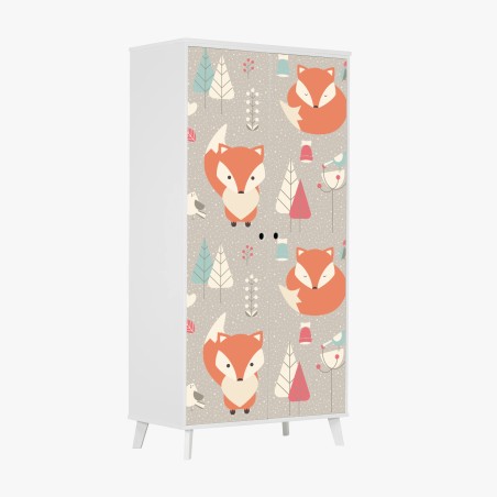 Wardrobe sticker cute woodland fox pattern • Wallissimo®