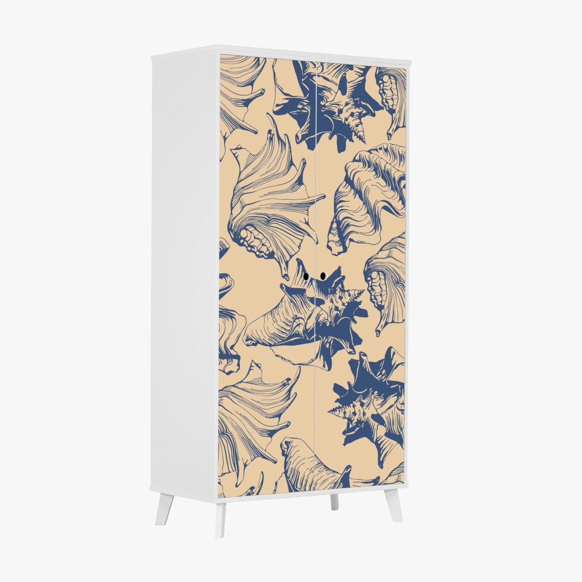 Wardrobe sticker nautical seashell pattern in blue and beige • Wallissimo® Wardrobe sticker nautical seashell pattern in blue and beige • Wallissimo®