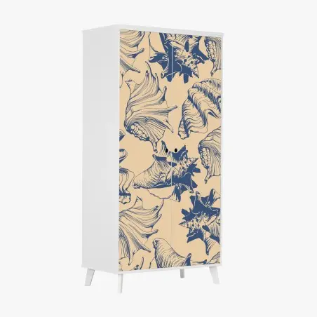 Wardrobe sticker nautical seashell pattern in blue and beige • Wallissimo®