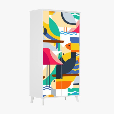Wardrobe sticker tropical geometric birds pattern • Wallissimo®