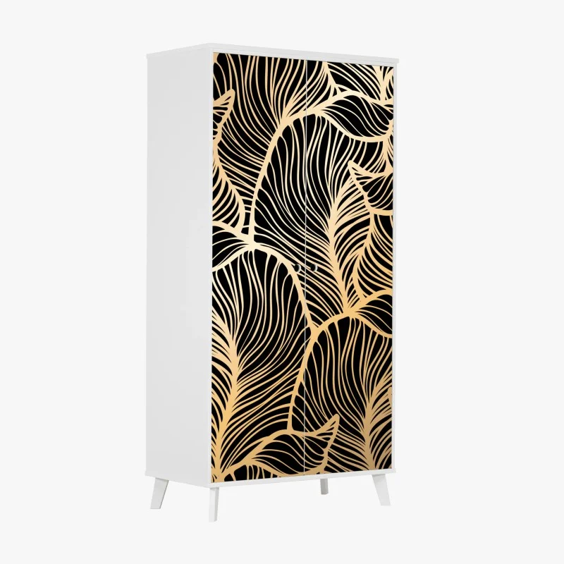 Wardrobe sticker golden leaf pattern on black