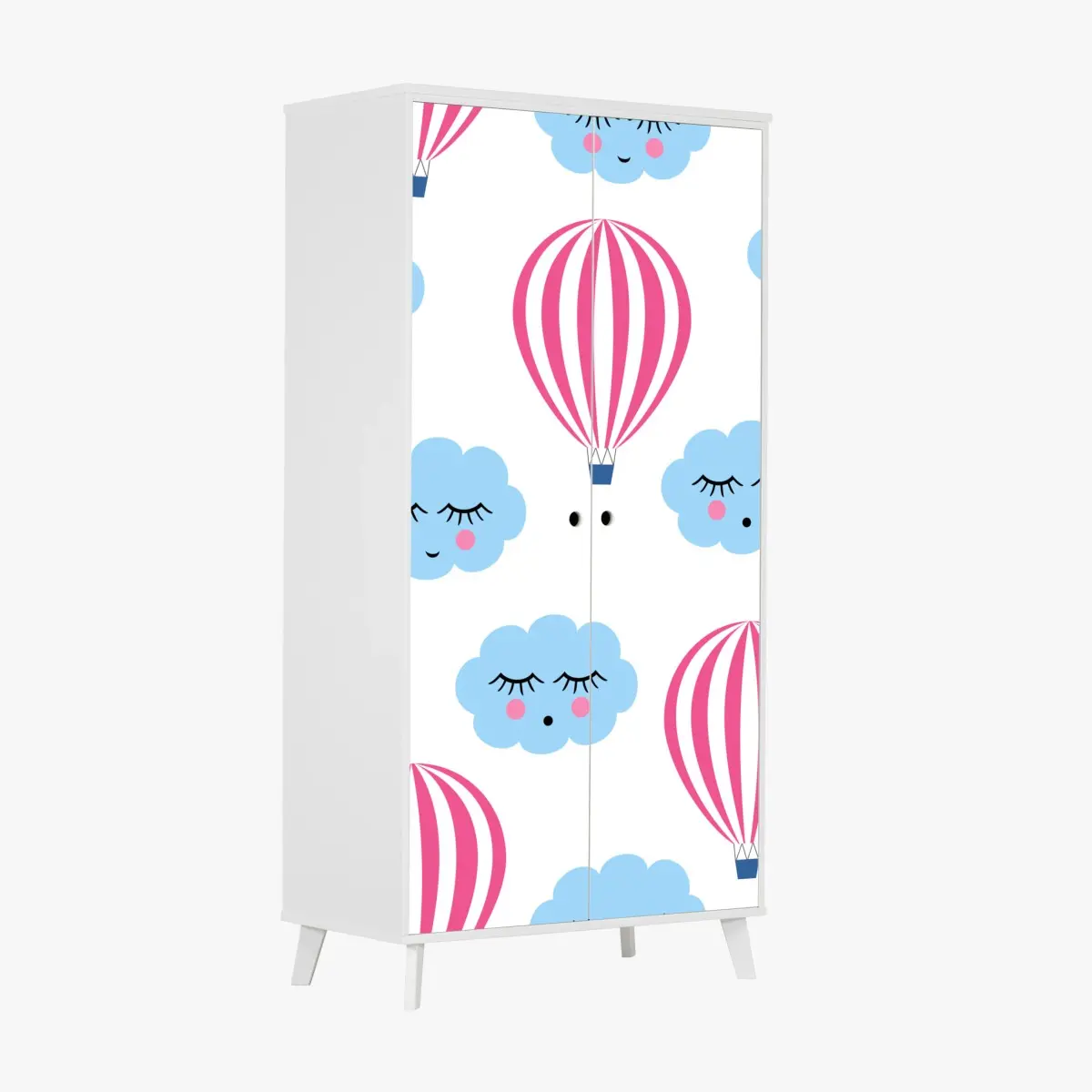 Wardrobe sticker pastel clouds and hot air balloons pattern • Wallissimo® Wardrobe sticker pastel clouds and hot air balloons pattern • Wallissimo®