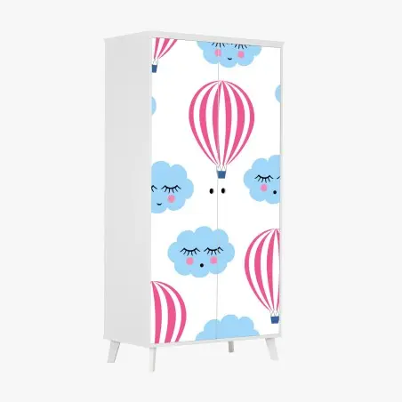 Wardrobe sticker pastel clouds and hot air balloons pattern • Wallissimo®