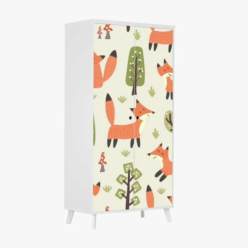 Wardrobe sticker playful woodland fox pattern