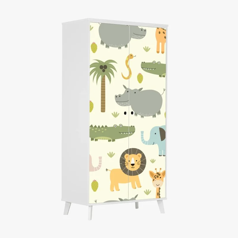 Wardrobe sticker pastel safari animals pattern