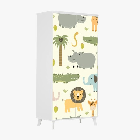 Wardrobe sticker pastel safari animals pattern • Wallissimo®
