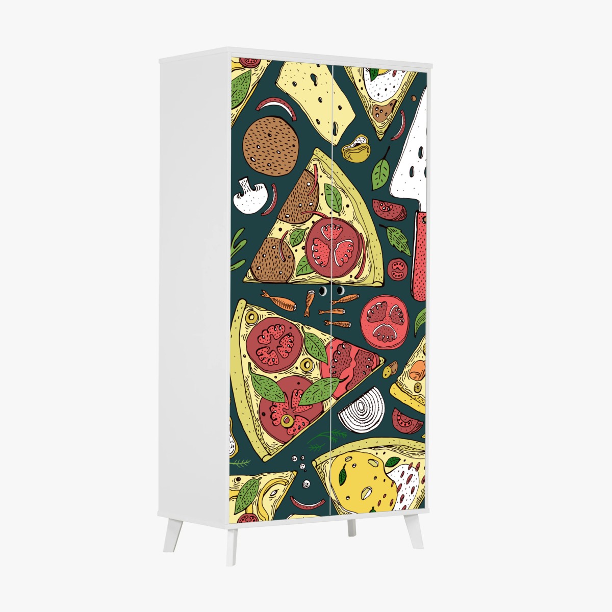 Wardrobe sticker colorful pizza slices pattern • Wallissimo® Wardrobe sticker colorful pizza slices pattern • Wallissimo®