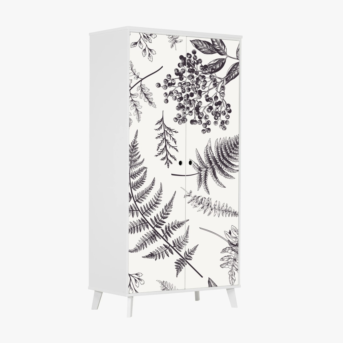 Wardrobe sticker monochrome botanical leaves pattern • Wallissimo® Wardrobe sticker monochrome botanical leaves pattern • Wallissimo®