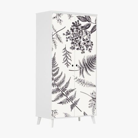 Wardrobe sticker monochrome botanical leaves pattern • Wallissimo®