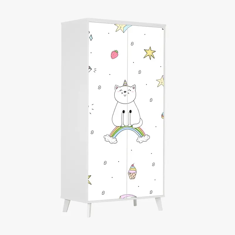 Wardrobe sticker pastel unicorn cat and rainbow pattern
