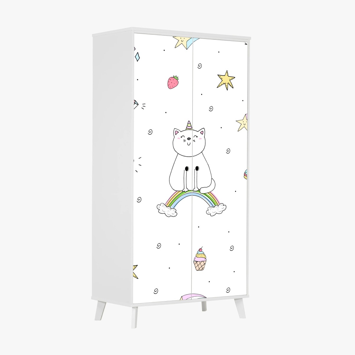Wardrobe sticker pastel unicorn cat and rainbow pattern • Wallissimo® Wardrobe sticker pastel unicorn cat and rainbow pattern • Wallissimo®