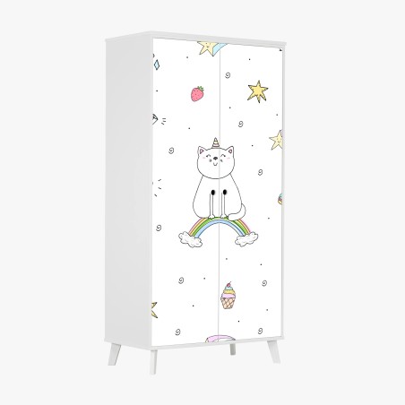 Wardrobe sticker pastel unicorn cat and rainbow pattern • Wallissimo®