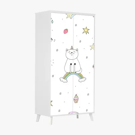 Wardrobe sticker pastel unicorn cat and rainbow pattern • Wallissimo®