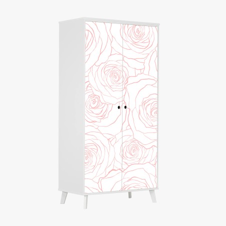 Wardrobe sticker delicate pink rose line pattern • Wallissimo®