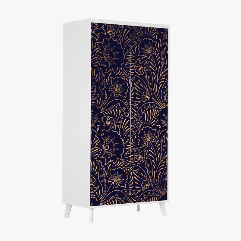Wardrobe sticker gold floral ornamental pattern on navy background