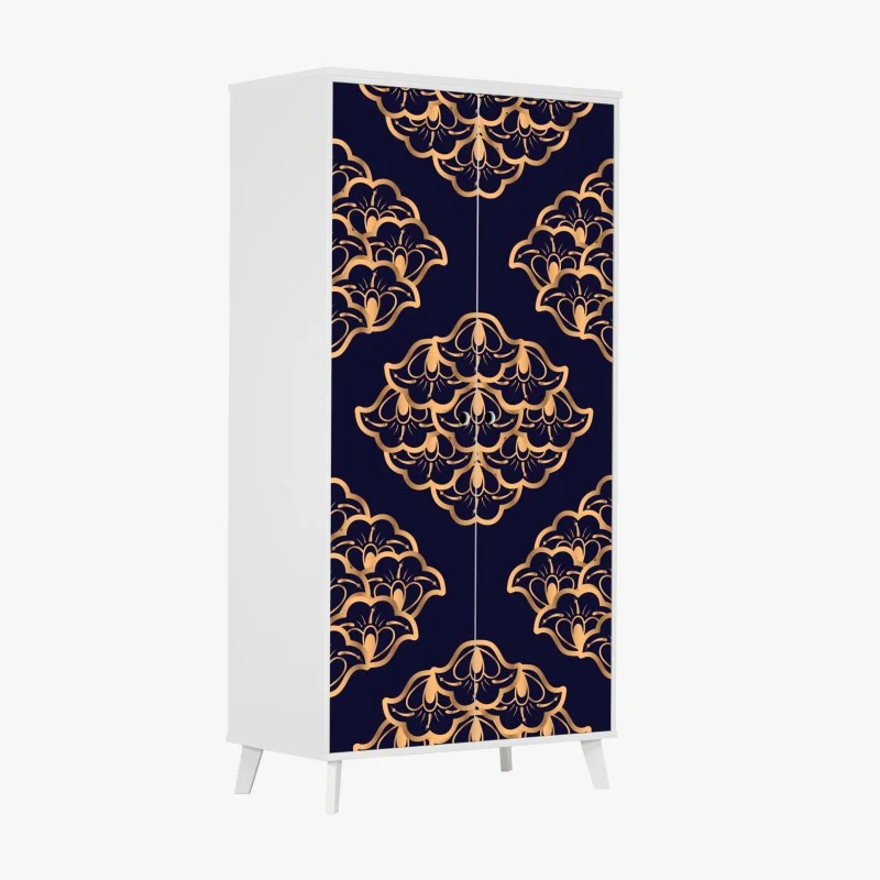 Wardrobe sticker luxurious gold damask pattern on deep navy