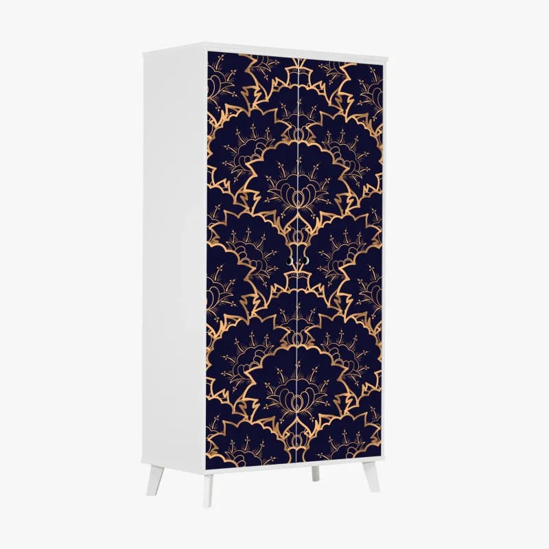 Wardrobe sticker luxury gold floral pattern on navy