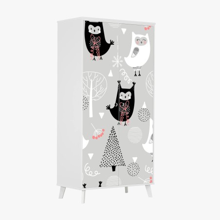 Wardrobe sticker scandinavian owl nursery pattern • Wallissimo®
