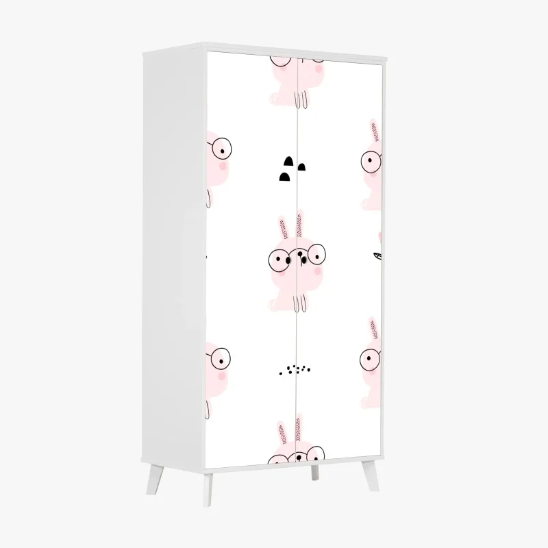 Wardrobe sticker playful pink bunny pattern for nursery