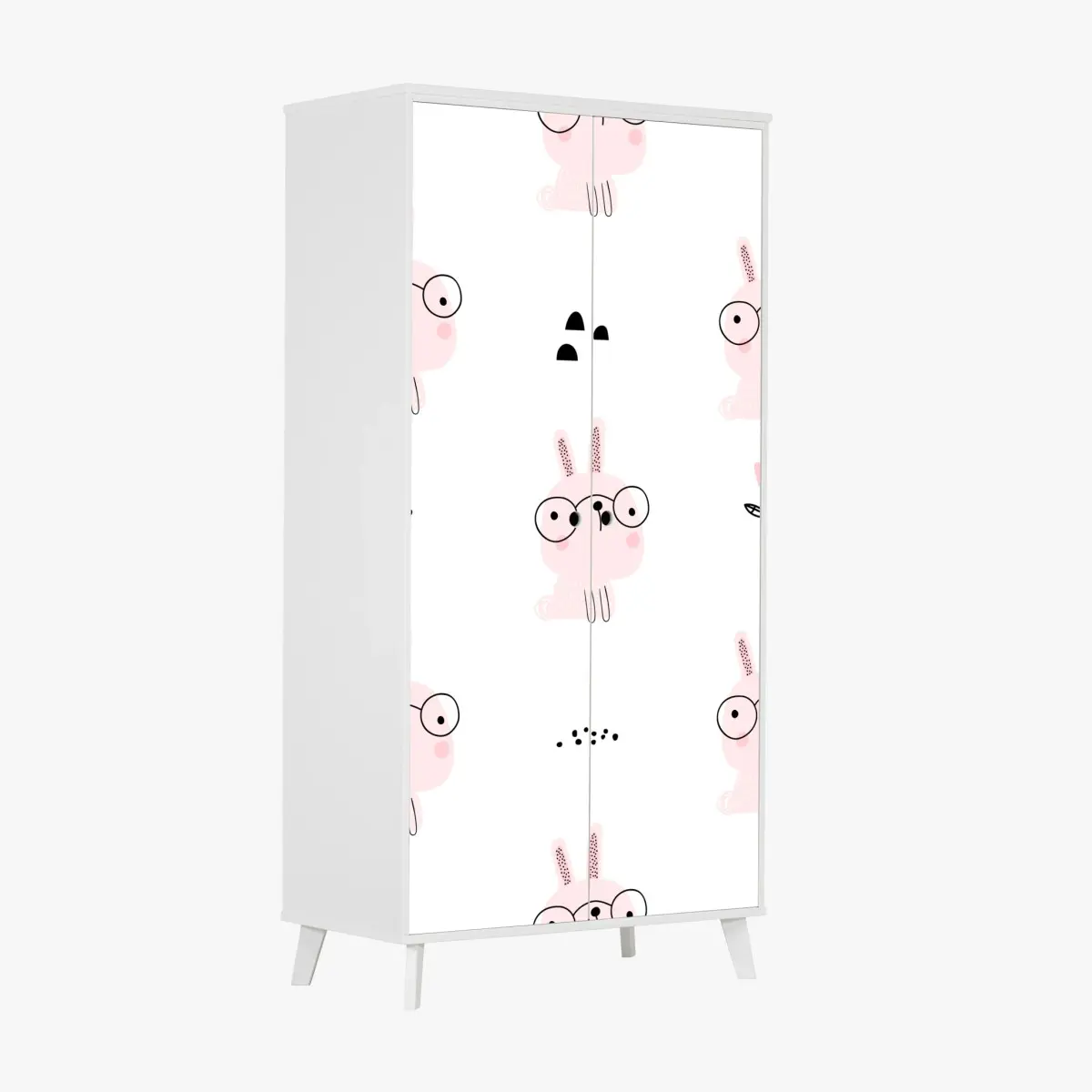 Wardrobe sticker playful pink bunny pattern for nursery • Wallissimo® Wardrobe sticker playful pink bunny pattern for nursery • Wallissimo®