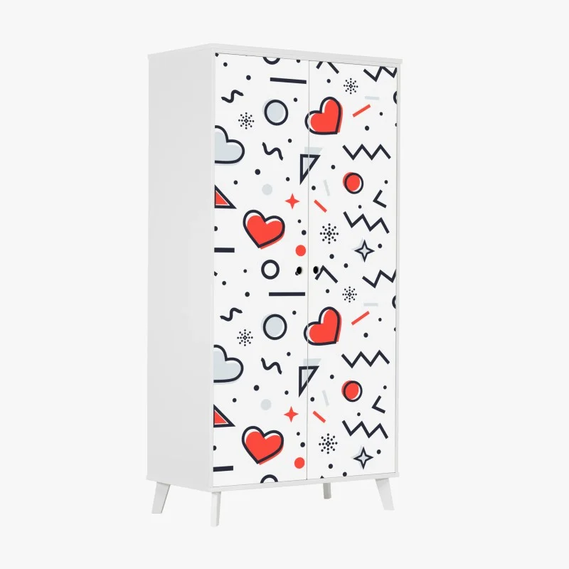 Wardrobe sticker playful heart pattern on white background