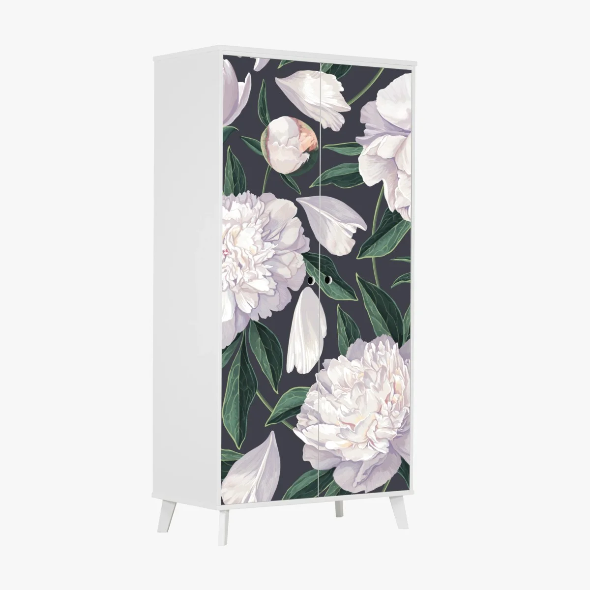 Wardrobe sticker white peony floral pattern on charcoal background ⁕ Wallissimo® Wardrobe sticker white peony floral pattern on charcoal background ⁕ Wallissimo®