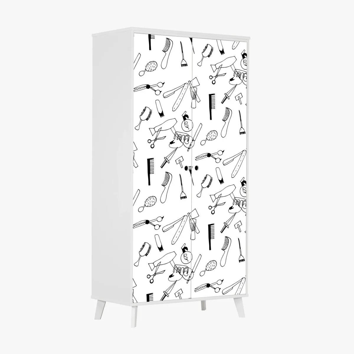 Wardrobe sticker hand-drawn barber tools pattern • Wallissimo® Wardrobe sticker hand-drawn barber tools pattern • Wallissimo®