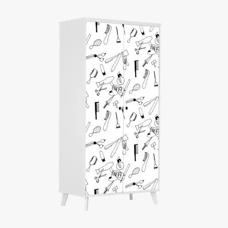 Wardrobe sticker hand-drawn barber tools pattern • Wallissimo®