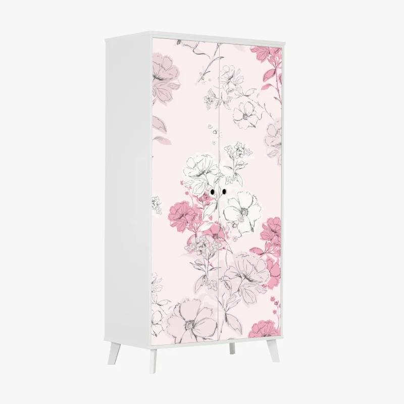 Wardrobe sticker soft pink floral pattern