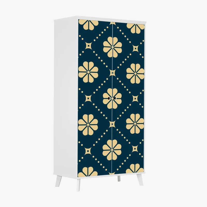 Wardrobe sticker teal and beige floral geometric pattern