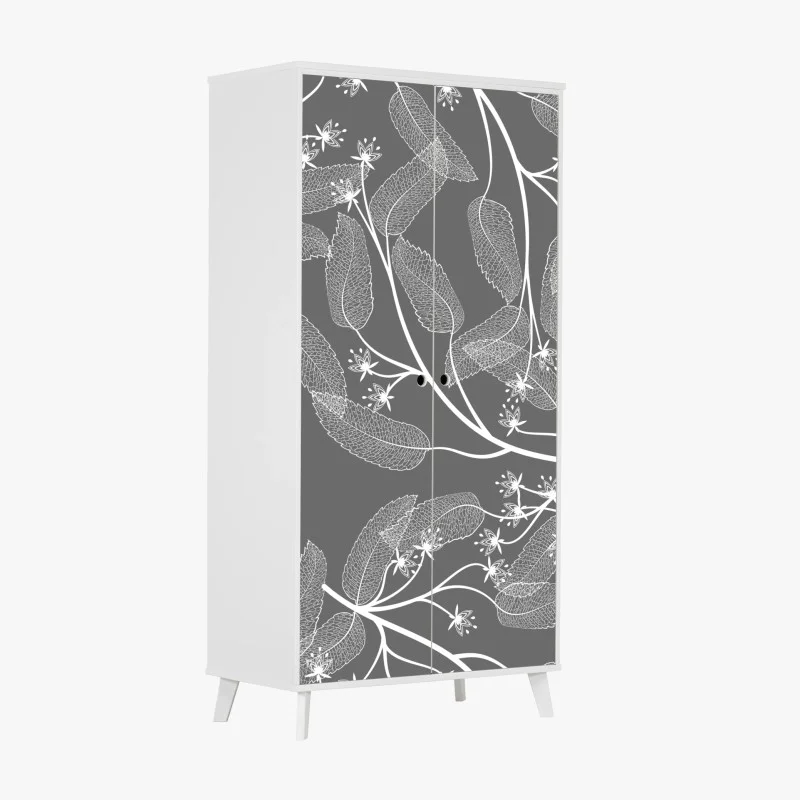 Wardrobe sticker delicate white leaves on gray background