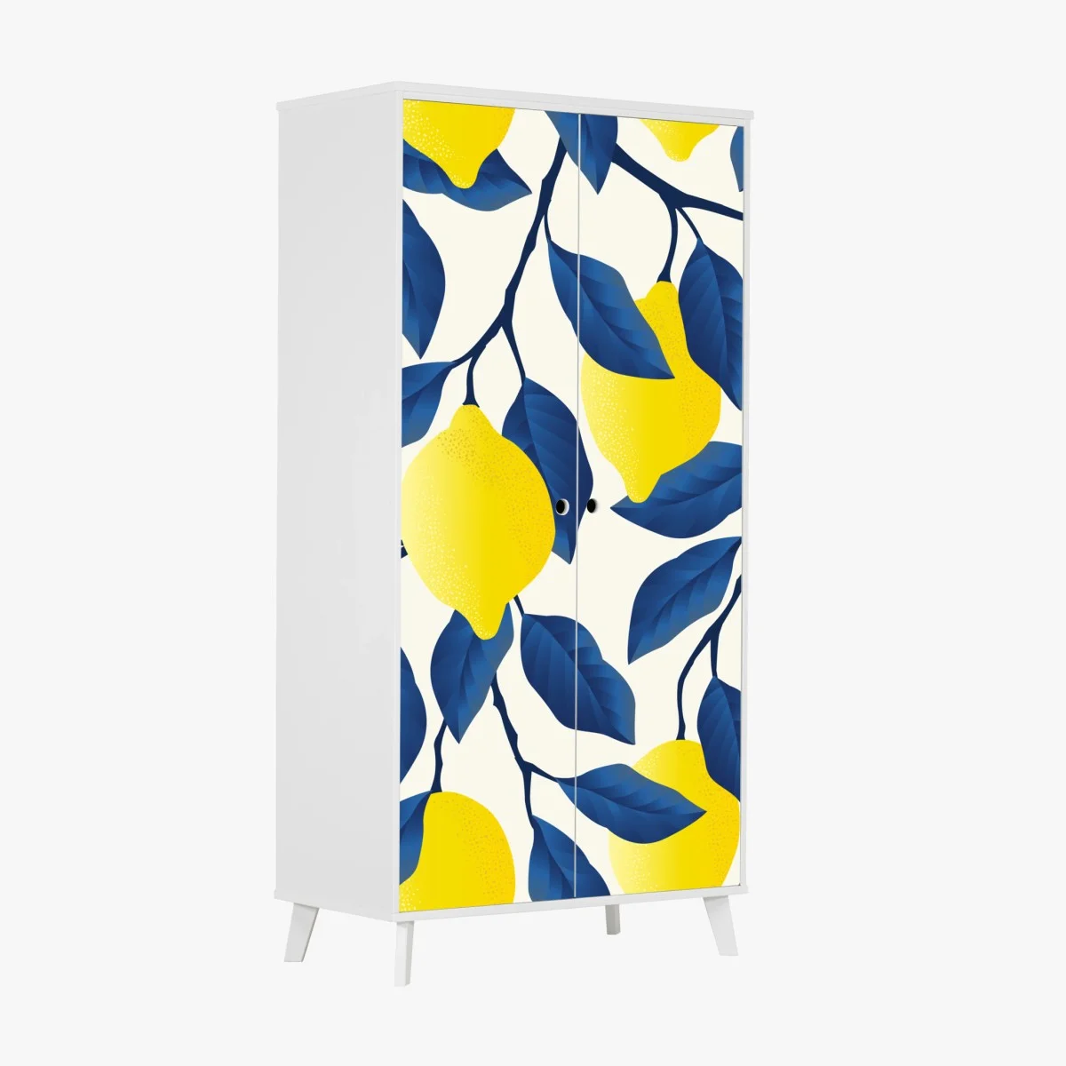 Wardrobe sticker vibrant lemon pattern with blue leaves ⁕ Wallissimo® Wardrobe sticker vibrant lemon pattern with blue leaves ⁕ Wallissimo®