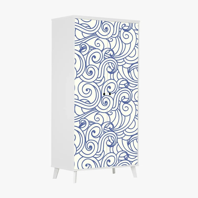 Wardrobe sticker blue swirl seamless pattern