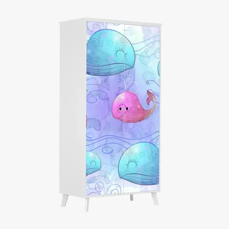 Wardrobe sticker watercolor whale dream pattern • Wallissimo®