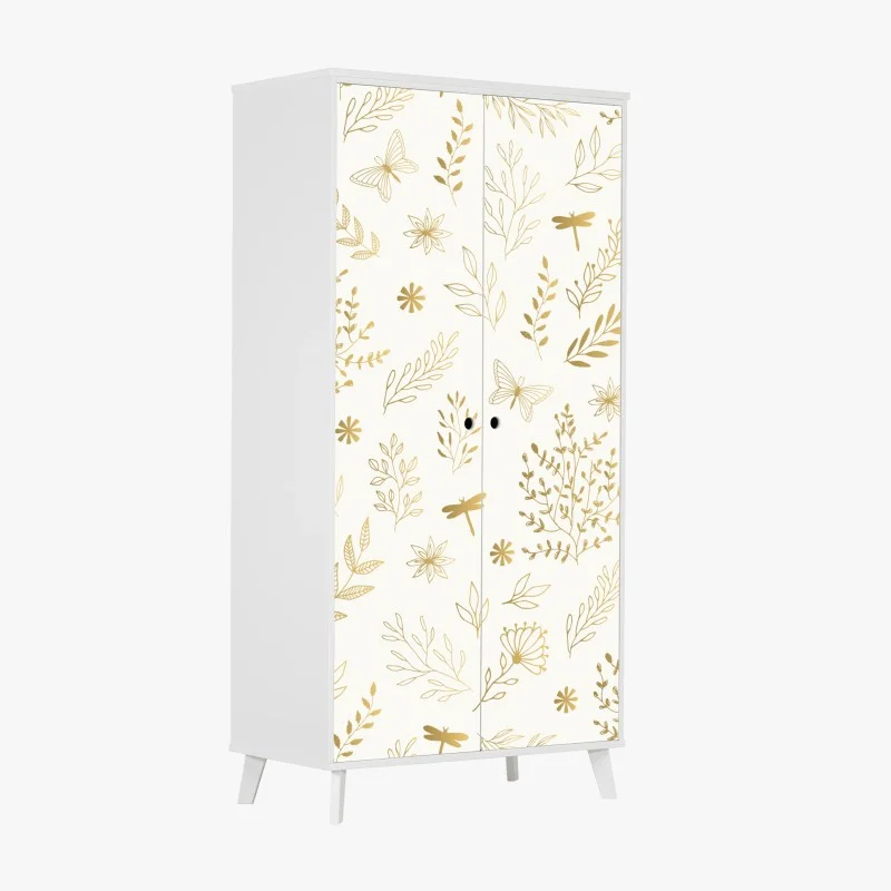 Wardrobe sticker golden botanical seamless pattern
