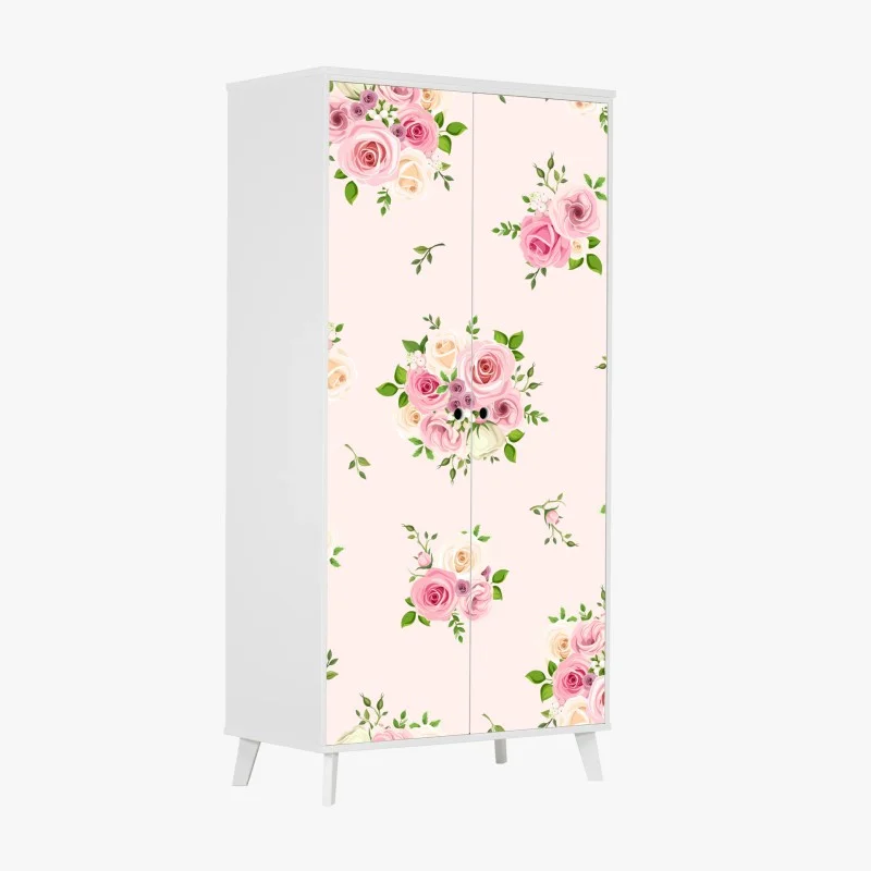 Wardrobe sticker delicate pink rose bouquet pattern