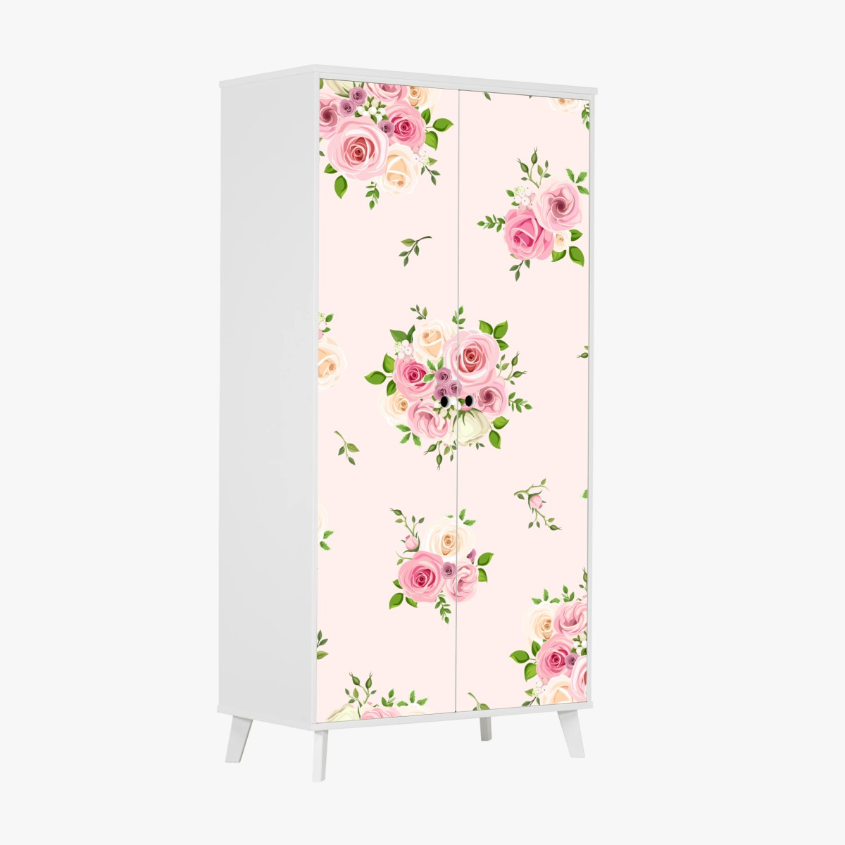 Wardrobe sticker delicate pink rose bouquet pattern • Wallissimo® Wardrobe sticker delicate pink rose bouquet pattern • Wallissimo®