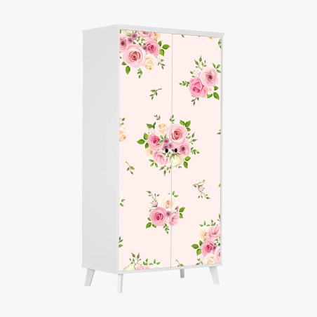 Wardrobe sticker delicate pink rose bouquet pattern • Wallissimo®