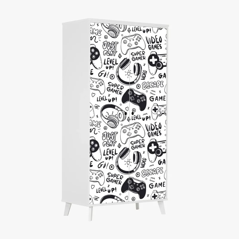 Wardrobe sticker gaming doodle pattern with controllers